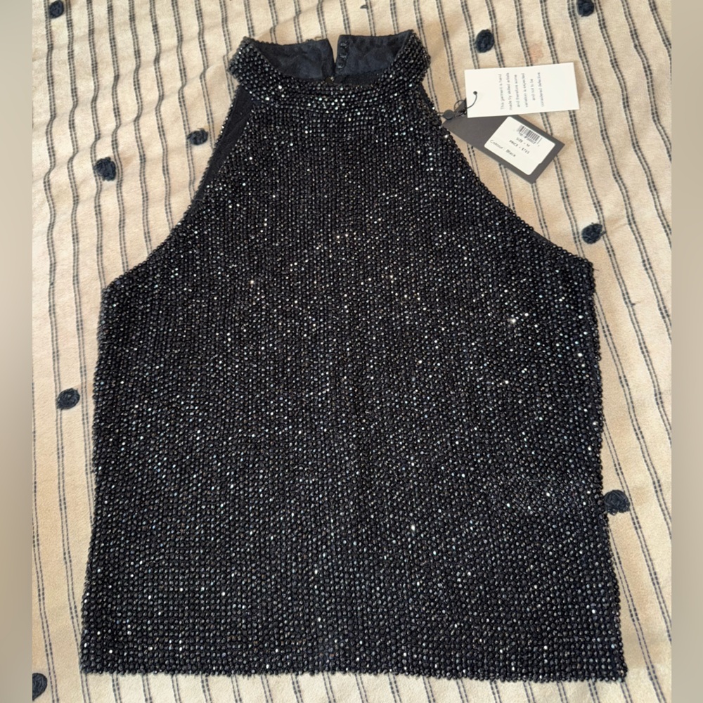 Emily Shalant handmade Black Beaded Halter Top